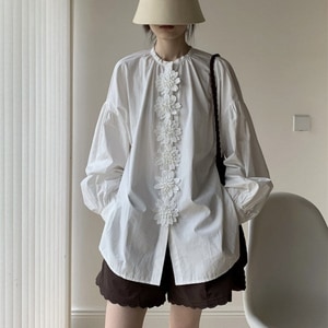 法式復古立體花朵長袖上衣 獨具衣格 C0295