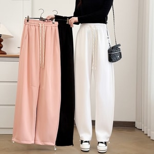 下擺抽繩設計運動風長褲休閒褲 獨具衣格 C0303