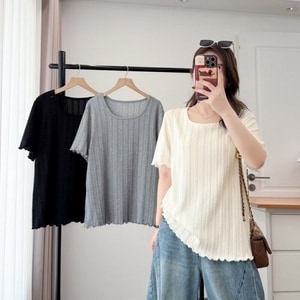 素色木耳邊麻花短袖T桖上衣 獨具衣格 C0305