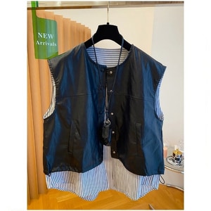 獨特款仿皮執異材質拼接背心 獨具衣格 C0306