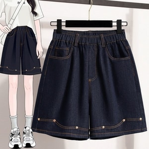 彈性簡約刺繡牛仔五分短褲 獨具衣格 C0310