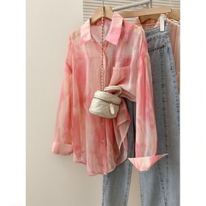 渡假風渲染長袖襯衫罩衫 獨具衣格 C0313