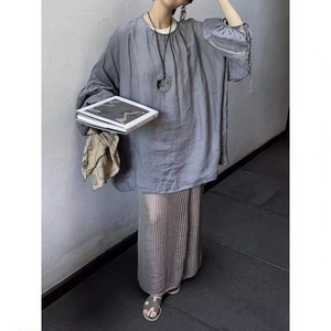 鬆弛感寬袖綁帶長版上衣 獨具衣格 C0315