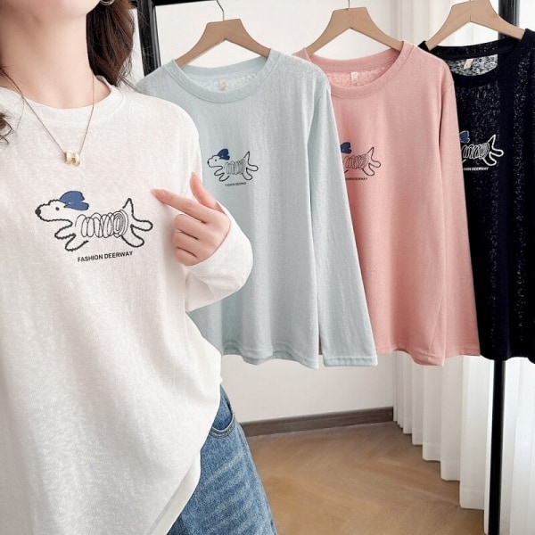 超可愛線條狗狗印花長袖T桖上衣 獨具衣格 C0322