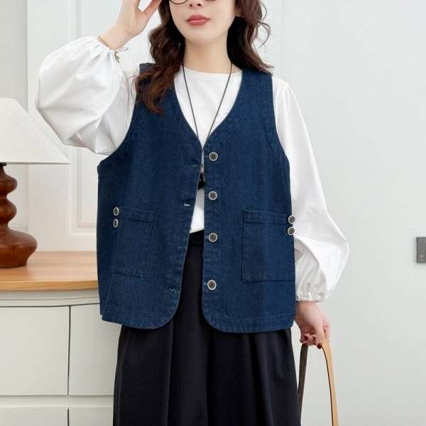 釦子設計款百搭牛仔背心 獨具衣格 C0327