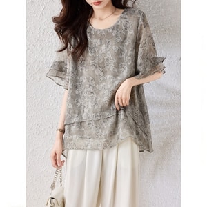 雪紡荷葉袖遮肉顯瘦上衣 獨具衣格 C0331