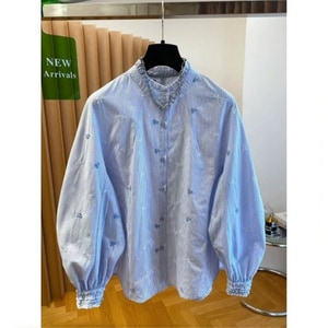 愛心刺繡荷葉領長袖襯衫上衣 獨具衣格 C0333