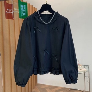 荷葉領立體蝴蝶結長袖上衣 獨具衣格 C0334