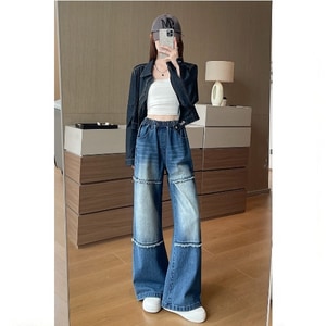 純棉毛邊設計街頭風顯瘦牛仔長褲 獨具衣格 C0349