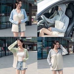 撞色拼接連帽冰絲遮陽外套 獨具衣格 C0351