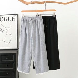 下擺拼接蕾絲休閒褲運動長褲 獨具衣格 C0359