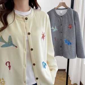 可愛童趣刺繡圓領開襟外套 獨具衣格 C0363