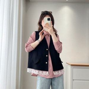 超美下擺蕾絲西裝背心 獨具衣格 C0370