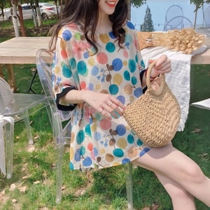 棉麻繽紛點點印花飄逸感上衣 獨具衣格 C0630