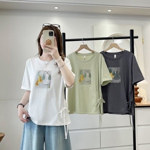 時尚印花側蝴蝶結綁帶短袖T桖上衣 獨具衣格 C0817