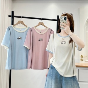 夏季清爽配色M字刺繡短袖T桖上衣 獨具衣格 C0822