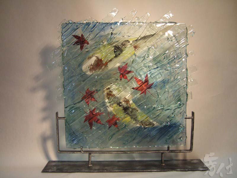 藝術玻璃創作-魚戲秋楓間
