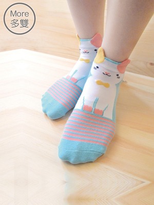 貝柔(6雙)趣味立體止滑童短襪-貓咪