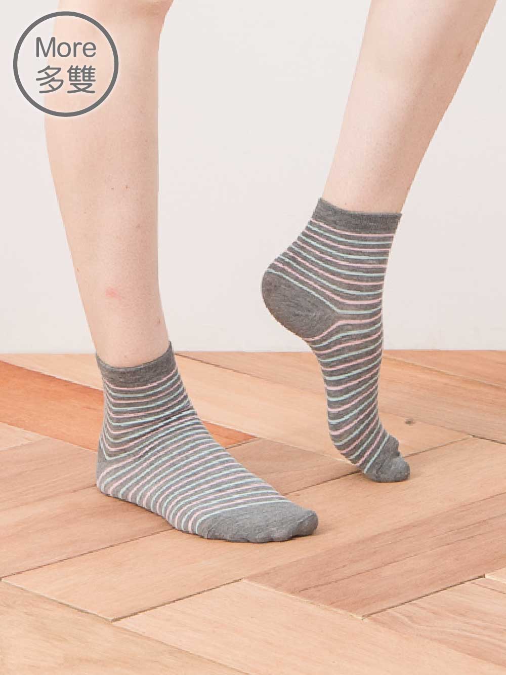 貝柔(6雙)精梳棉短襪-氣質條紋