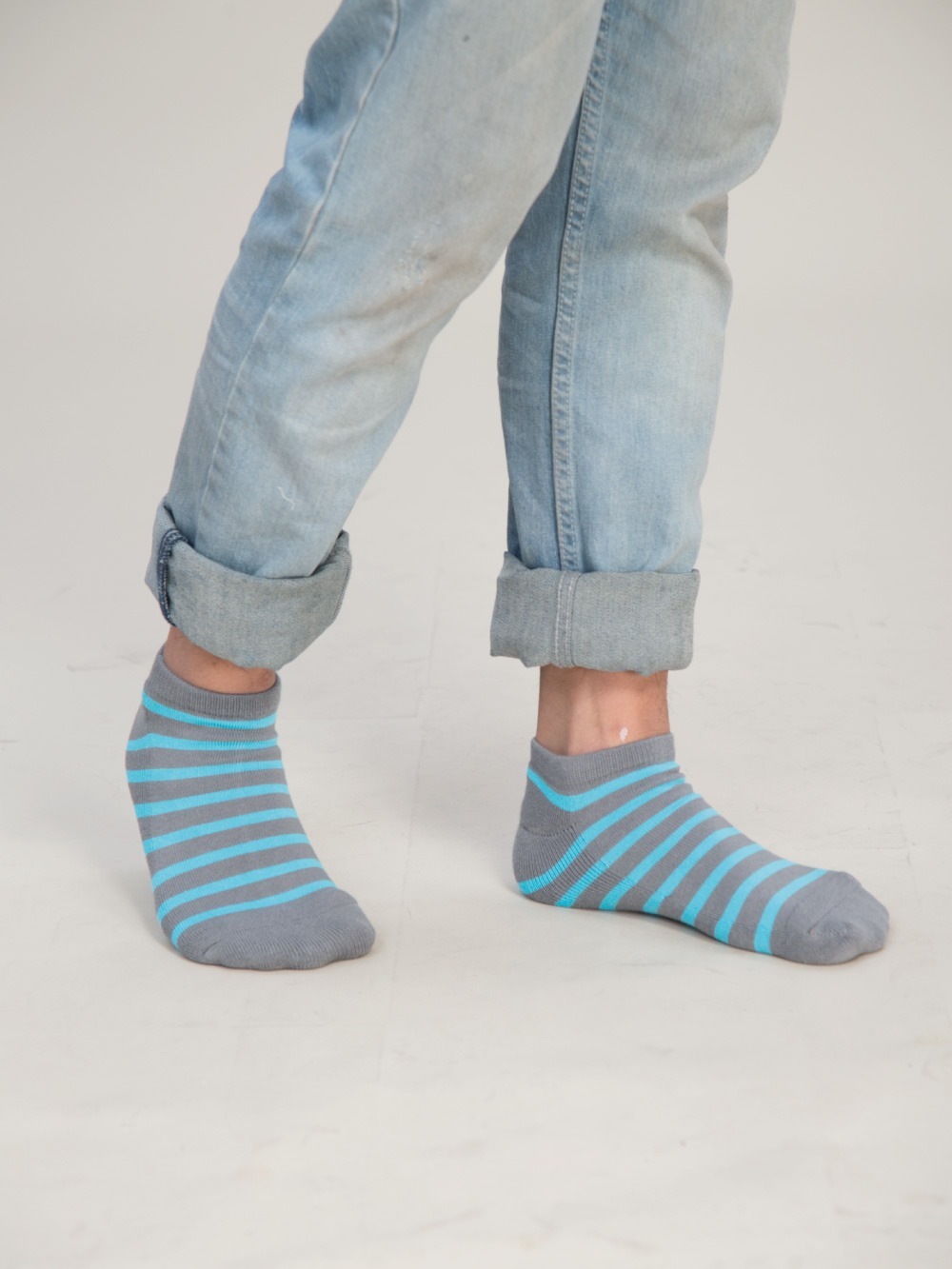 條紋萊卡防震護足氣墊船型襪-男