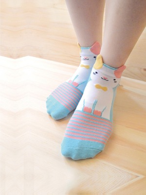 趣味立體止滑童短襪-貓咪