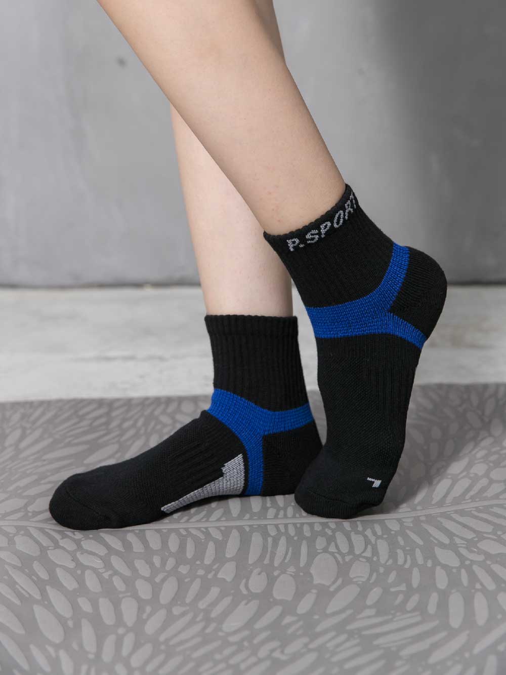 貝柔足弓加壓護足氣墊短襪-深藍(M)