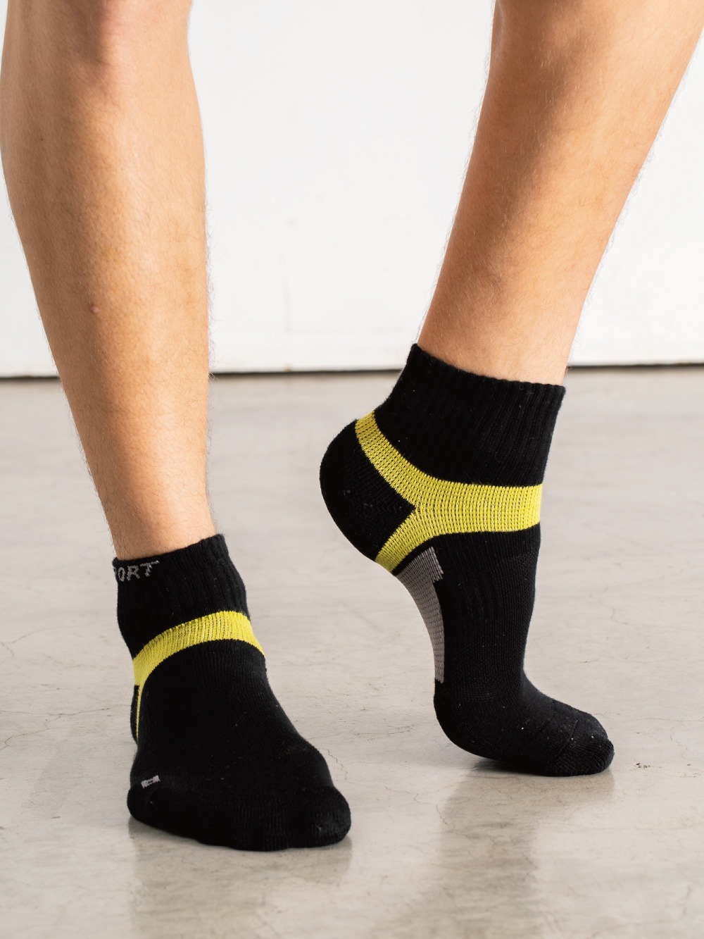 貝柔足弓加壓護足氣墊短襪-黃色(L)