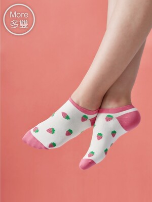 貝柔(6雙)涼感夏日少女船襪-草莓