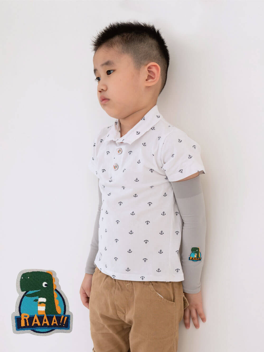 貝柔UPF50+兒童高效涼感防蚊抗UV袖套-恐龍(貼布繡)
