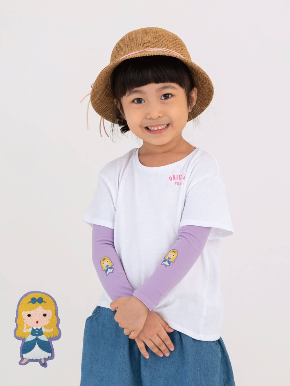 貝柔UPF50+兒童高效涼感防蚊抗UV袖套-灰姑娘(貼布繡)