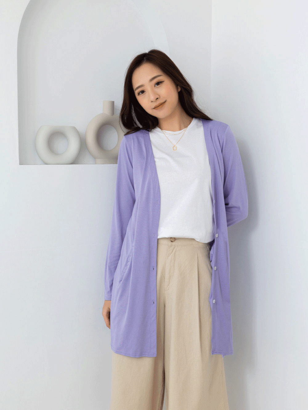 貝柔日本水潤白抗UV保濕防曬長版罩衫-丁香紫