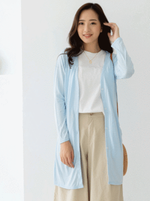 貝柔日本水潤白抗UV保濕防曬長版罩衫-水晶藍