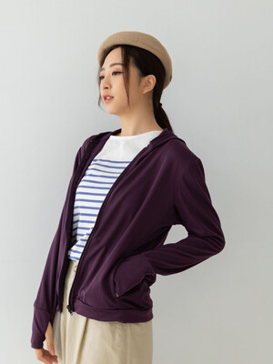 貝柔UPF50+高透氣防曬顯瘦外套-女連帽深紫