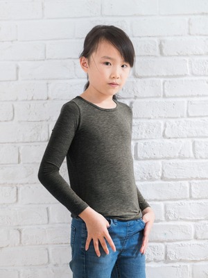 貝柔Tencel機能保暖發熱衣_兒童圓領(麻灰)
