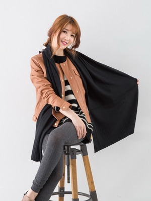 純色多用途針織披肩圍巾-黑