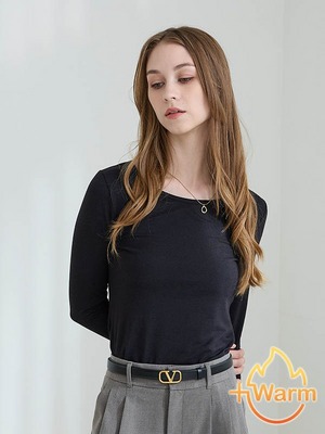 貝柔Tencel炙能發熱衣_女圓領(黑)