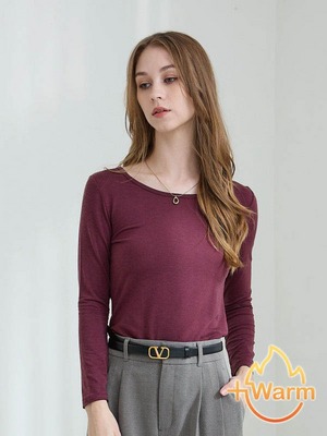 貝柔Tencel炙能發熱衣_女圓領(酒紅)