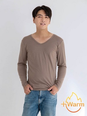 貝柔Tencel炙能發熱衣_男V領(咖啡)