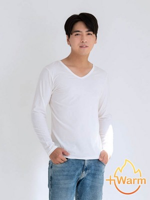 貝柔Tencel炙能發熱衣_男V領(米白)