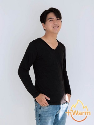 貝柔Tencel炙能發熱衣_男V領(黑色)