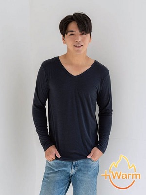 貝柔Tencel炙能發熱衣_男V領(丈青)
