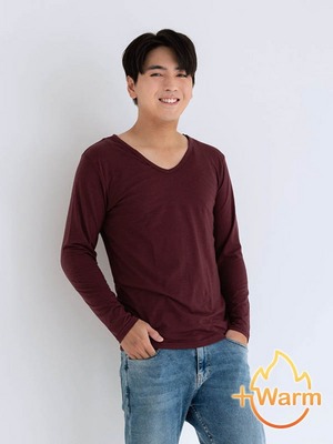貝柔Tencel炙能發熱衣_男V領(酒紅)