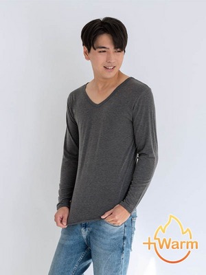 貝柔Tencel炙能發熱衣_男V領(麻灰)