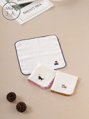 (3入)日系刺繡抑菌紗布小方巾