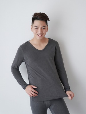 貝柔EKS重效機能保暖發熱衣_男V領(麻灰)