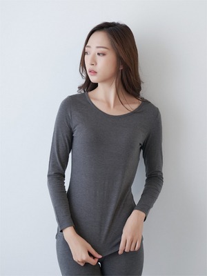 貝柔EKS重效機能保暖發熱衣_女圓領(麻灰)