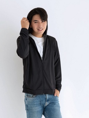 貝柔UPF50+高透氣防曬顯瘦外套-男連帽黑色