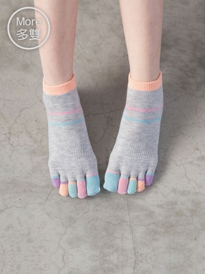 貝柔(6雙)13針柔棉乾爽抑菌五指襪-繽紛短襪