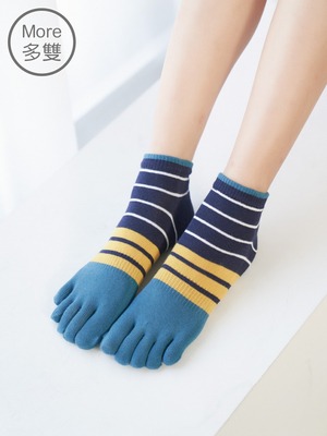 貝柔(6雙)13針柔棉乾爽抑菌五指襪-復古條紋