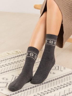 貝柔裹起毛厚織長襪-雪花(橫)